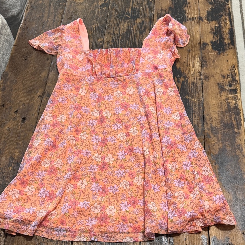Ally B Pink and Orange Floral Casual Girls Dress